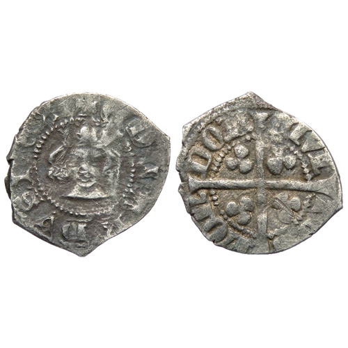 305 - Edward III Farthing. Third (florin) coinage, 1344-51 AD. London mint. Crowned facing bust, +EDWARDVS... 