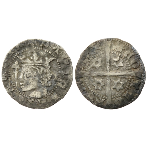 348 - David II penny. Second issue, circa 1351-7 AD. Crowned head left with sceptre, +DAVID DEI GRA REX. R... 