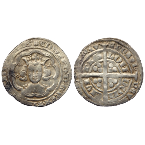 302 - Edward III groat. Pre-Treaty period, 1351-1361 AD. Crowned facing bust. R. Cross with pellets in eac... 