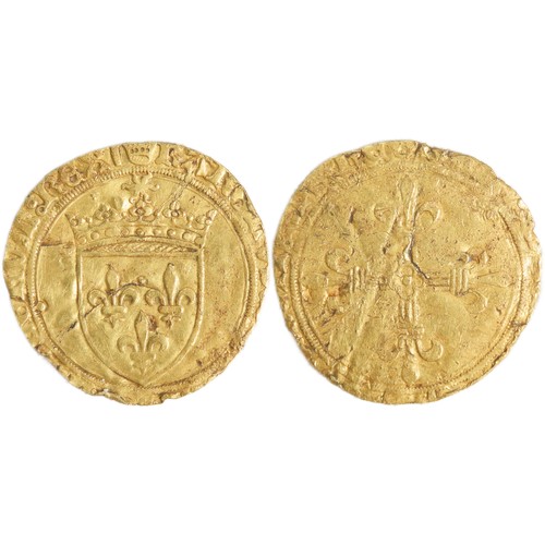 347 - France, Charles VIII Gold Ecu d' or. 1483-1498 AD. Crowned arms of France, KAROLVS DEI GRA FRANCORVM... 