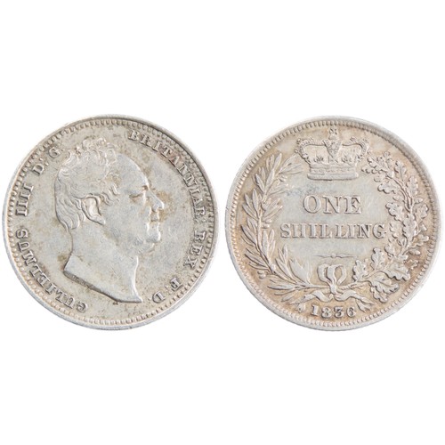 457 - William IV Shilling 1836. Silver, 5.63g. 24 mm.Bare head right, GULIELMUS IIII D G BRITANNIAR REX F ... 