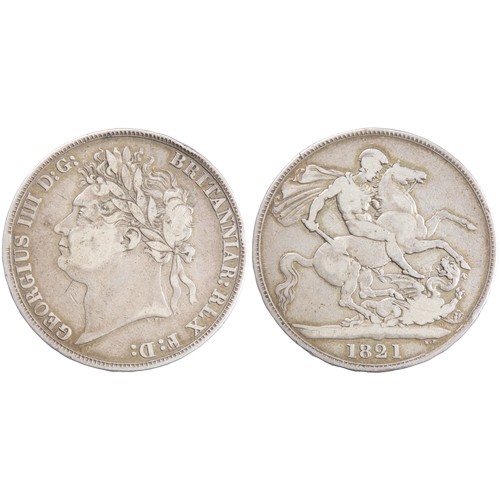 453 - George IV 1821 Crown. Silver, 28g. 38mm. Laureate bust left, GERGIUS IIII D G BRITANNIAR REX F D. R.... 