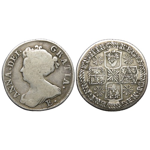 437 - Anne shilling 1708. Edinburgh. E* below bust. Love token with engraved reverse, stars and the letter... 