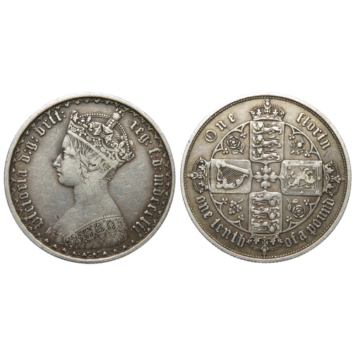 466 - Victoria Gothic Florin 1852. Cowned bust left, VICTORIA D G BRIT REG F D MDCCCLII. R. Crowned crucif... 