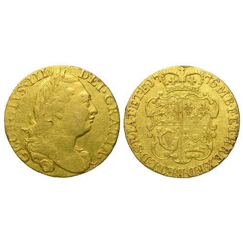 448 - George III 1776 gold guinea. Laureate bust right, GEORGIVS III DEI GRATIA. R. Crowned shield of arms... 