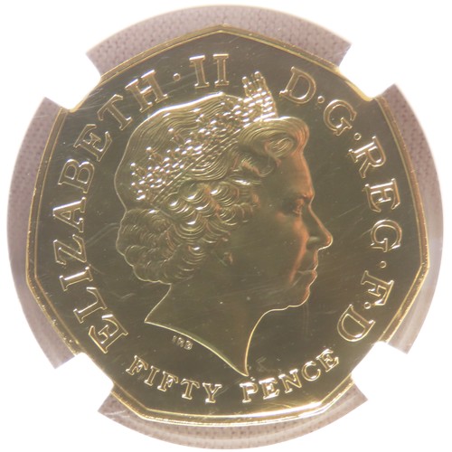 496 - Elizabeth II 2009 Kew Gardens gold proof fifty pence. NGC graded, PF69 cameo. Cert no.2150396-001.