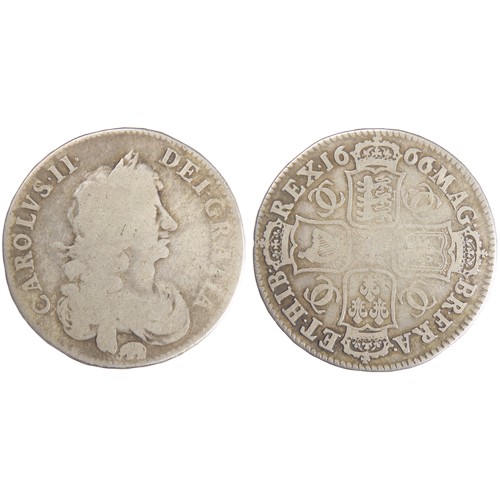 427 - Charles II Half Crown 1666. Laureate bust right, CAROLVS II DEI GRATIA, elephant below bust. R. Crow... 