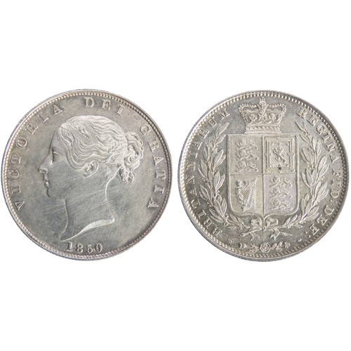 465 - Victoria 1850 Silver Half Crown. Bare-head left, VICTORIA DEI GRATIA. R. Crowned shield of arms with... 