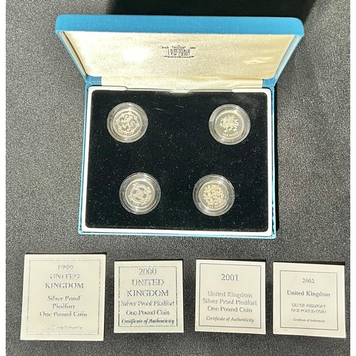 488 - Royal Mint: 2002 Silver Proof Piedfort One Pound Coin Set. The four constituent parts of the United ... 