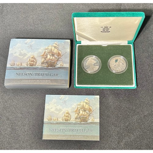 489 - Royal Mint: 2005 Silver Proof Commemorative 2-coin Piedfort Set. 200th anniversary of Trafalgar, 21 ... 