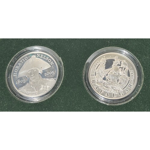 489 - Royal Mint: 2005 Silver Proof Commemorative 2-coin Piedfort Set. 200th anniversary of Trafalgar, 21 ... 