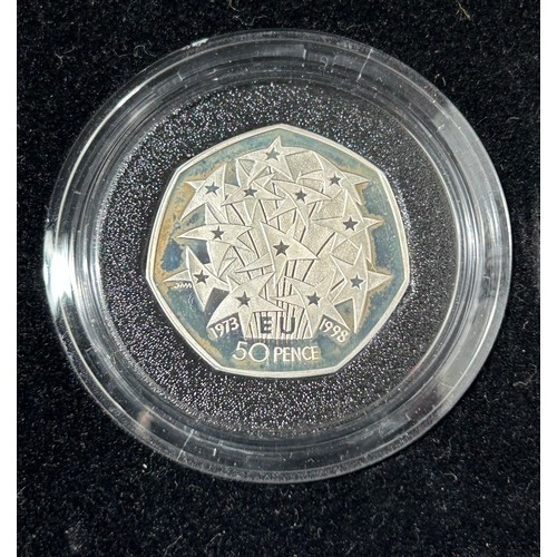 490 - Royal Mint: 1998 Silver Proof Piedfort Fifty Pence Coin. 25th Anniversary of the EEC.