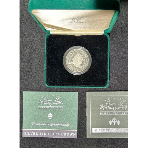 493 - Royal Mint: Silver Proof Crowns / Five Pounds (6). Queen Mother Centenary 2000 piedfort edition and ... 