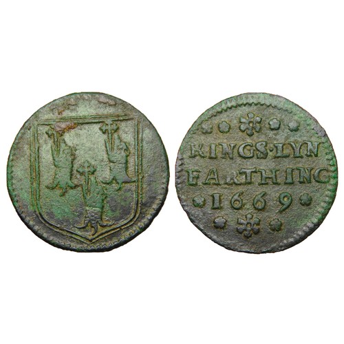 520 - Kings Lynn farthing token 1669. Town arms. R. KINGS. LYN. FARTHING 1669 in three lines. 20mm, 1.75g.