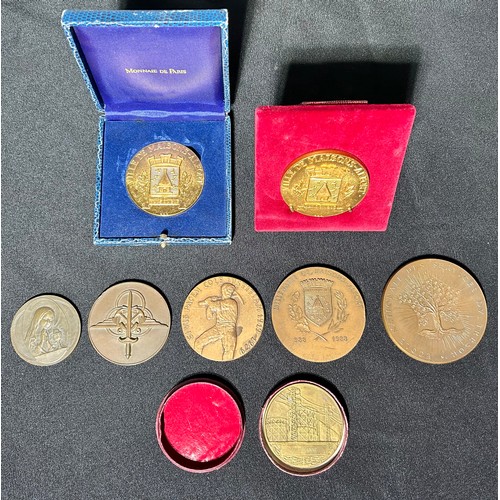 523 - Collection of Bronze Medallions (8). To include, French military award, France medal ELECTRICITE DE ... 