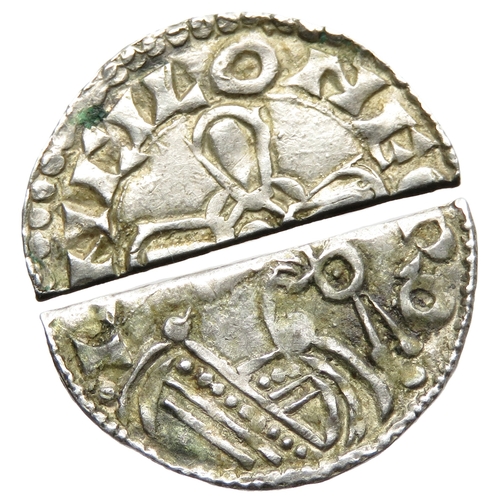 263 - Harold I cut half-penny, 1035-1040 AD. Jewel cross type. Moneyer Arnketill at the York mint. Silver,... 