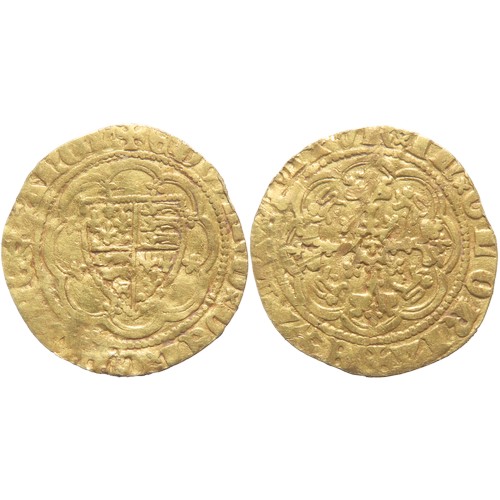 300 - Edward III Gold Quarter Noble. Treaty period, 1361-69 AD. Shield of arms within tressure. R. Royal c... 