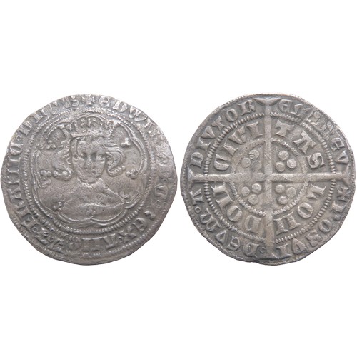 303 - Edward III Groat, Pre-treaty period, 1354-1355. London mint. Crowned facing bust within tressure, +E... 