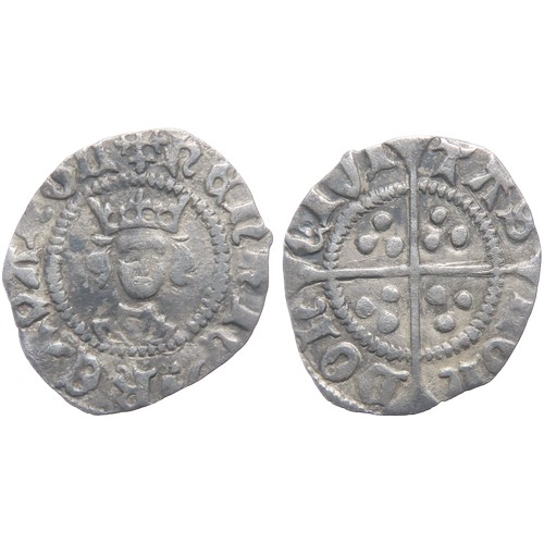 314 - Henry VI Halfpenny. Pinecone-mascle issue, 1431-32/3 AD. London mint. Crowned facing bust, +HENRIC R... 