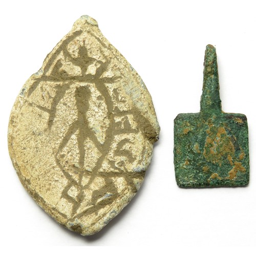 61 - Medieval Artefact Group (2). Circa 14th century CE. To include a large lead vesica seal matrix and a... 