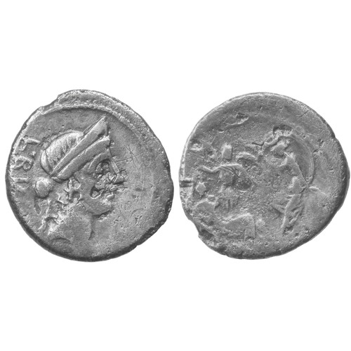 177 - L. Aemilius Buca Denarius. Rome, 44 BC. Head of Venus right, L BVCA behind. R. 'Sulla's Dream': Sull... 