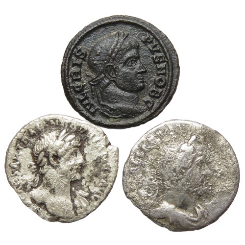 238 - Roman silver and bronze coin group (3). Circa 2nd-4th century AD. To include, two denarius of hadria... 