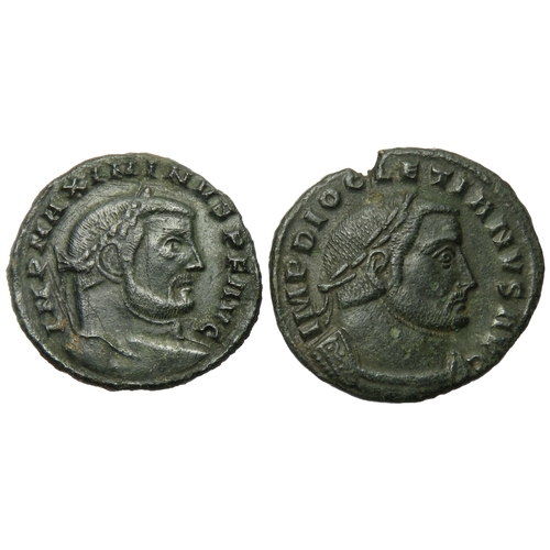 232A - Diocletian and Maximianus follis. GENIO POPVLI ROMANO and GENIO AVGVSTI reverse types. 28mm, 8.0g &a... 