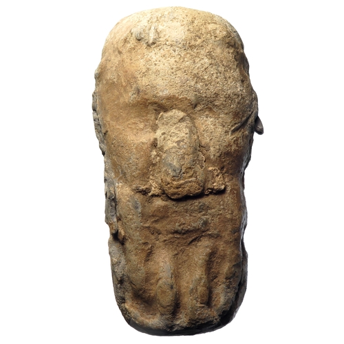 60A - Large Medieval lead head. The head is bearded and appears to be of two-piece construction, possibly ... 