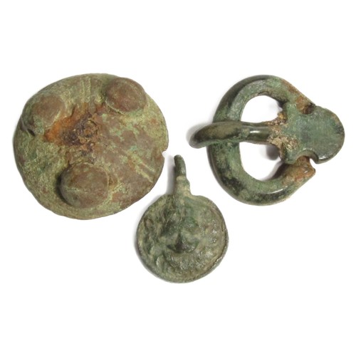 122 - Anglo-Saxon and Medieval Artefact Group (4). D-buckle with large pin, 11th-12th century bronze boss,... 