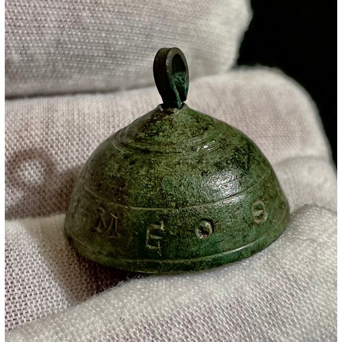 112 - Late Roman-early Byzantine bronze bell. Circa 4th-5th century CE. 26mm. A beautifully well preserved... 