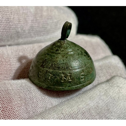 112 - Late Roman-early Byzantine bronze bell. Circa 4th-5th century CE. 26mm. A beautifully well preserved... 