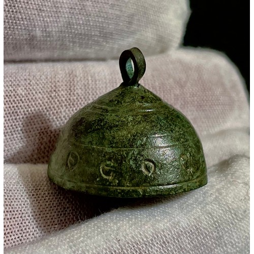 112 - Late Roman-early Byzantine bronze bell. Circa 4th-5th century CE. 26mm. A beautifully well preserved... 