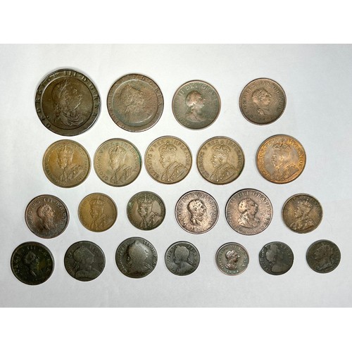 42 - Large group of British copper coinage (22). 18th-20th century AD. To include coins from the reigns o... 