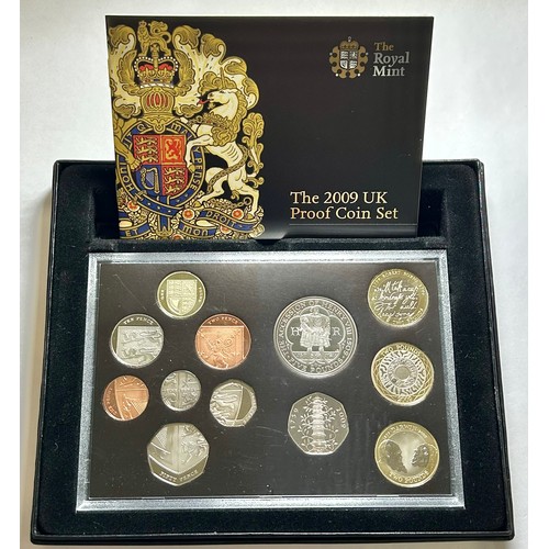 Royal Mint proof 2009 year set in box, includes the 2009 Kew Gardens 50p.