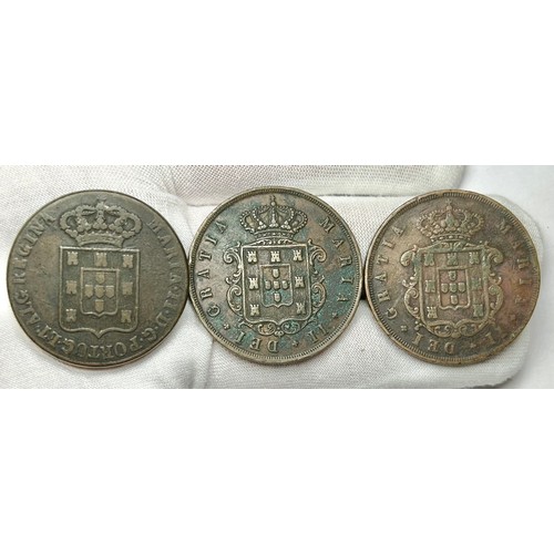 76 - Portugal Reis (3). Maria II (1834-53), bronze 40 Reis, 1834. 20 Reis 1848 & 1853.