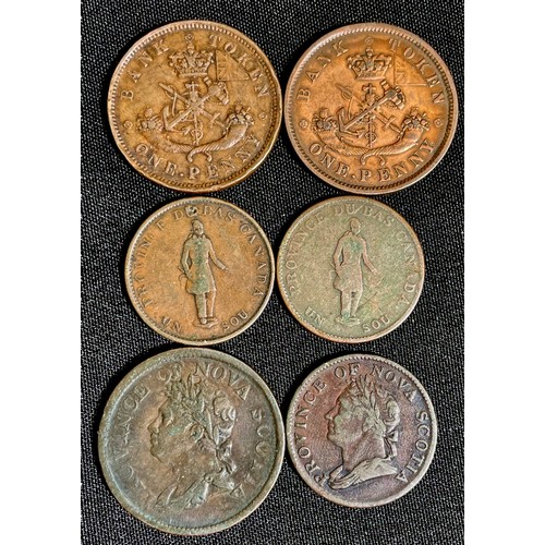 1158 - Canadian Tokens (6). 19th century, to include, Nova Scotia one penny token 1824, Nova Scotia halfpen... 