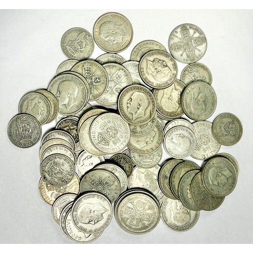 44 - Collection of British pre 1947 .500 silver coins. Total, 630 grams. Many coins in higher grades.