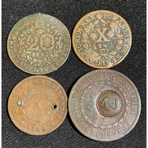 77 - Portugal: Copper Reis (4). 18th-19th century. To include an 1831 40 reis, 1795 20 reis and two 10 re... 