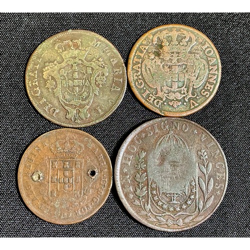 77 - Portugal: Copper Reis (4). 18th-19th century. To include an 1831 40 reis, 1795 20 reis and two 10 re... 