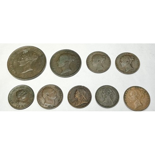 37 - Collection of British copper coins (9). 1806-1901, George III, William III and Victoria.