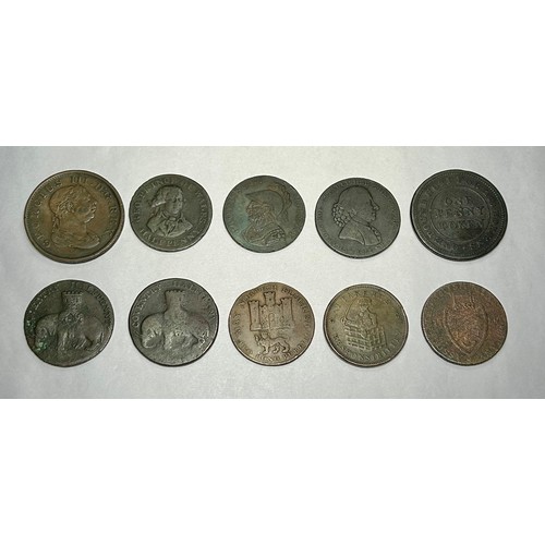 1159 - British copper tokens (10). Circa 18th-19st century. To include, Gosport Promissory Halfpenny 1794, ... 