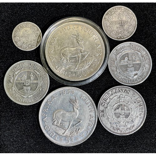 84 - South Africa: Collection of silver coins, 1890-1963. To include, Unity is strenth 1963 50C, 1958 fiv... 