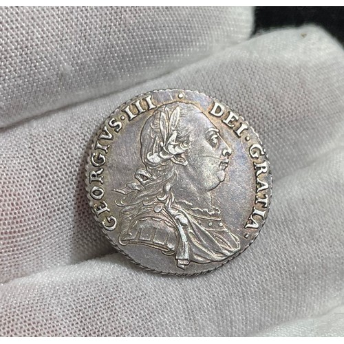 31 - George III silver shilling, 1787. 6.0g, 25mm. Laureate bust right, GEORGIVS III DEI GRATIA. R. Cruci... 