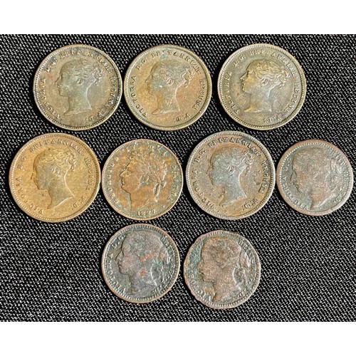 39 - Collection of British fractional copper farthings (9). To include, George IV 1827 third-farthing, Vi... 