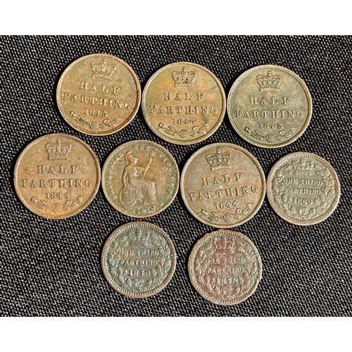 39 - Collection of British fractional copper farthings (9). To include, George IV 1827 third-farthing, Vi... 