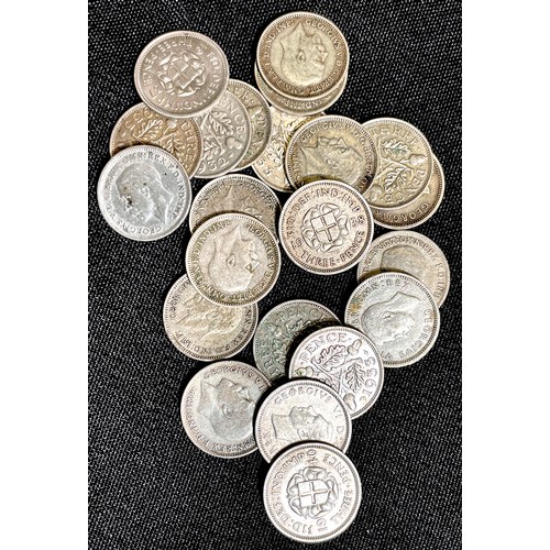 47 - Collection of pre 1947 silver threepence pieces (22). To include coins from the reigns of George V a... 