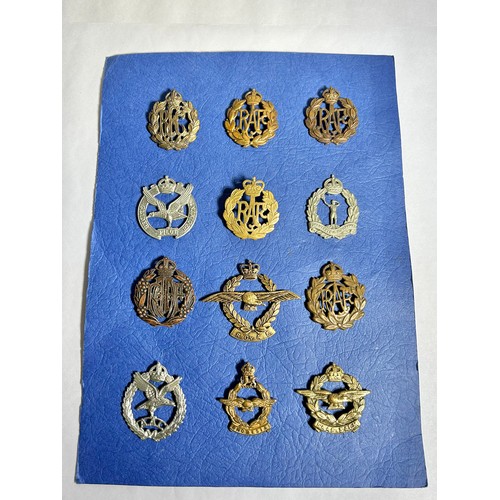 141 - Collection of WW I & II Army regiment cap badges (12). To include, Royal Flying Corps, Royal Air... 