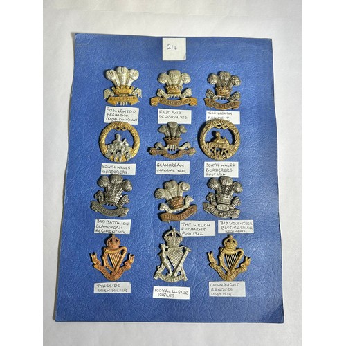 145 - Collection of Army regiment cap badges (12). To include, P.O.W. Leinster Reg. Royal Canadians pre 19... 