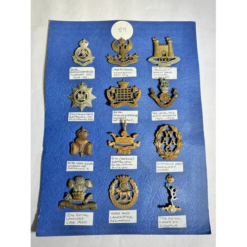 148 - Collection of Army regiment cap badges (12). To include, Royal Buckinghamshire Hussars Yeomanry, Lan... 