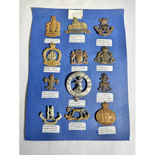 150 - Collection of Army regiment cap badges (12). To include, King Edwards Horse post 1910, 4th & 5th... 